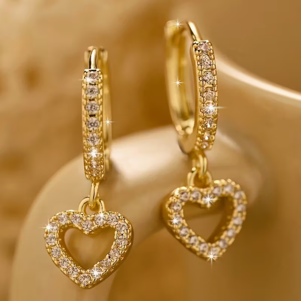 Jessica Pavé Heart Drop Hoop Earrings