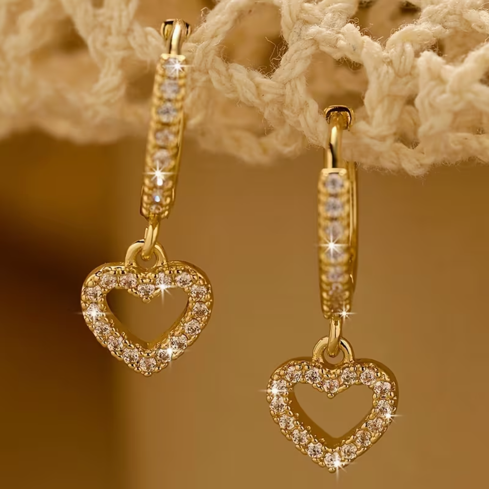 Jessica Pavé Heart Drop Hoop Earrings