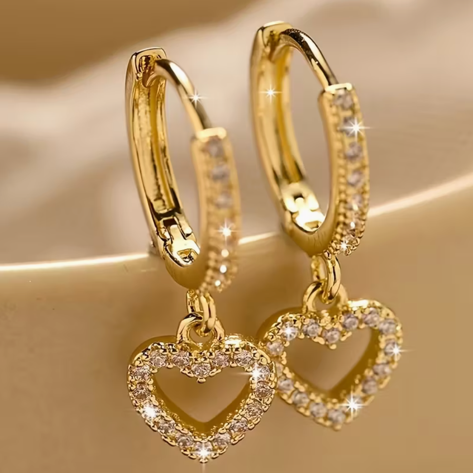 Jessica Pavé Heart Drop Hoop Earrings