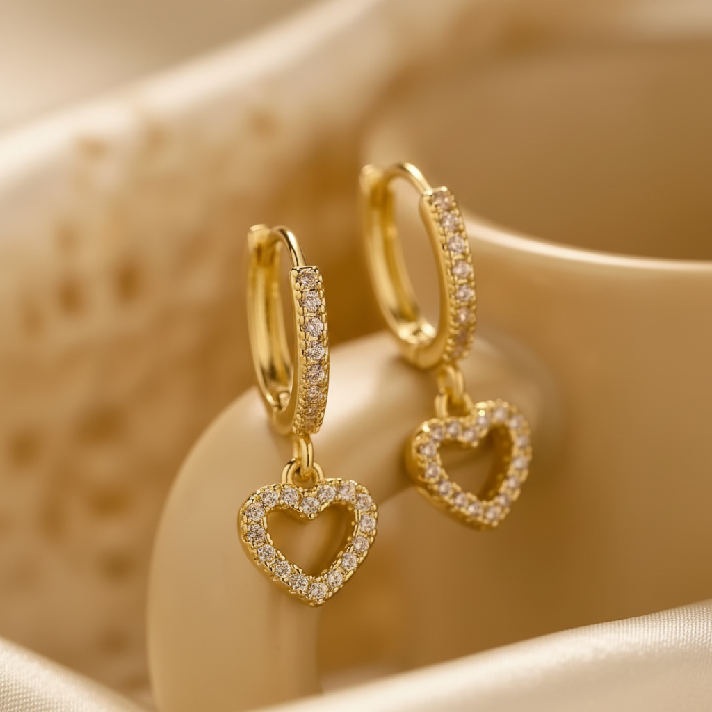 Jessica Pavé Heart Drop Hoop Earrings